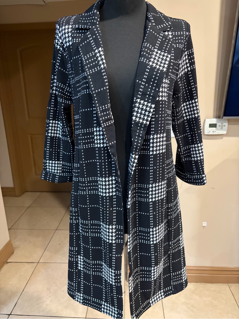 Black & White Plaid Trench Coat